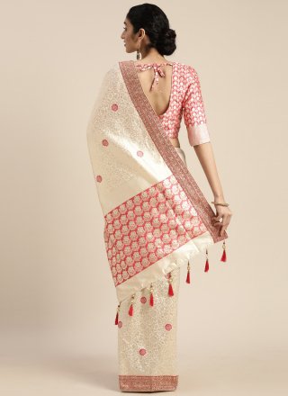 Embroidered Cream Designer Traditional Saree