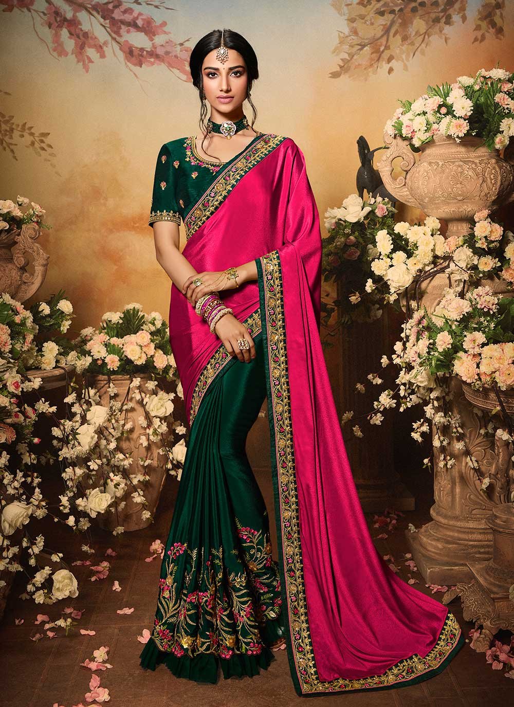 Unique Light Green  Pink Colour Banarasi Pure Soft Silk Saree   Designerslehenga