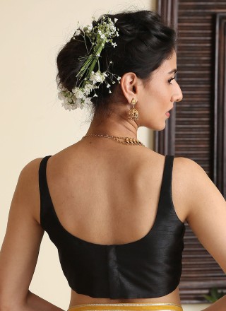 Embroidered Dupion Silk Blouse in Black
