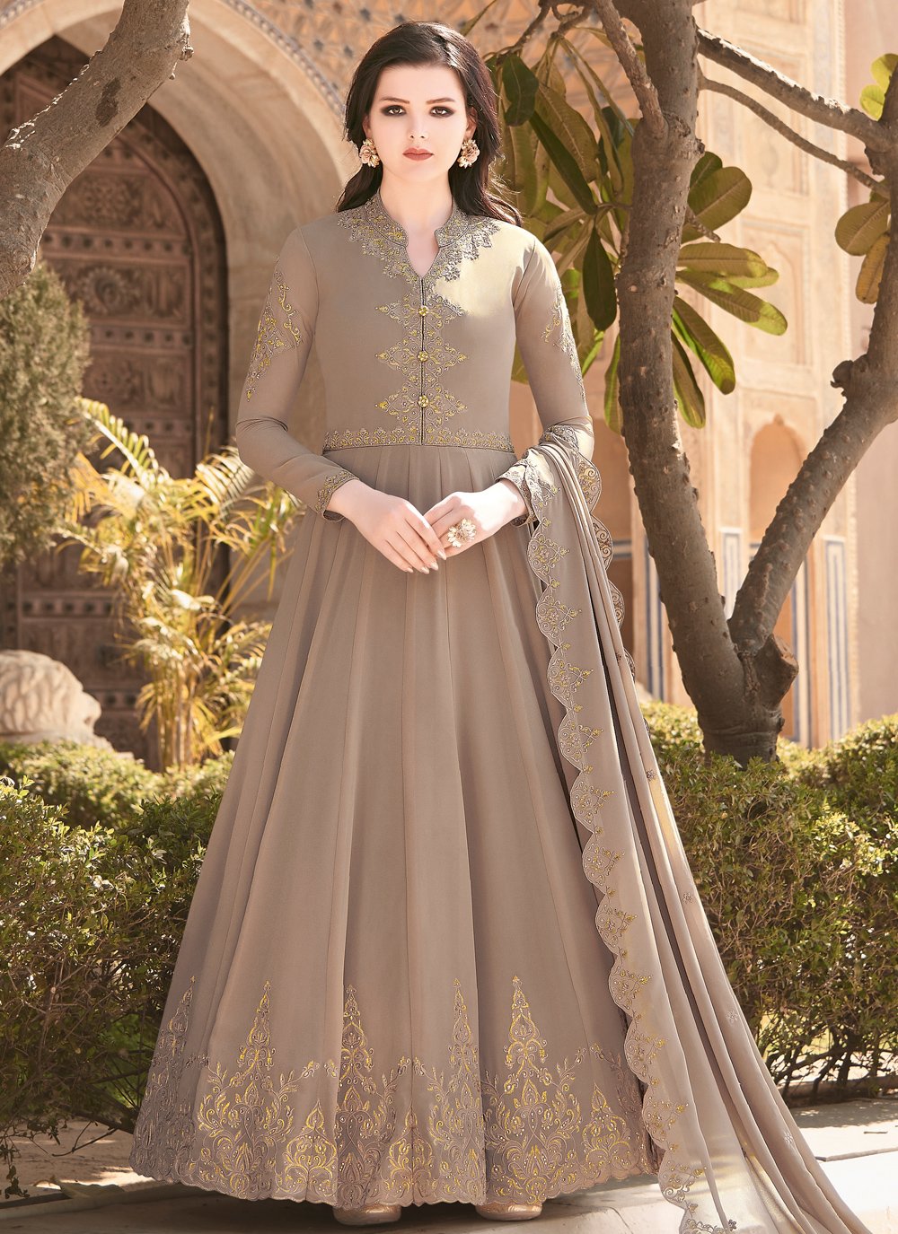 Embroidered Faux Georgette Floor Length Anarkali Salwar Suit