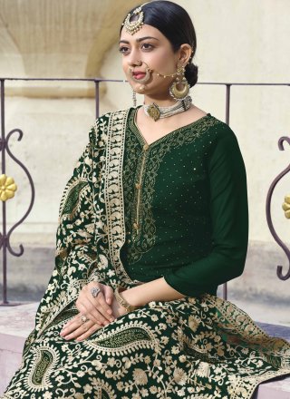Embroidered Faux Georgette Green Designer Palazzo Salwar Suit