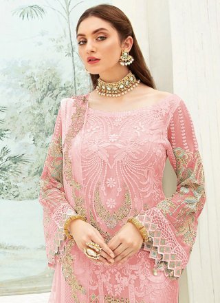 Embroidered Faux Georgette Pant Style Suit