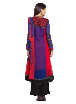 Embroidered Faux Georgette Readymade Salwar Kameez in Purple