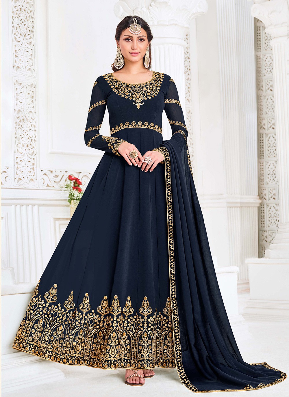 Christmas Blue indian Anarkali Salwar Kameez Wedding Party Wear Embroidery suit 