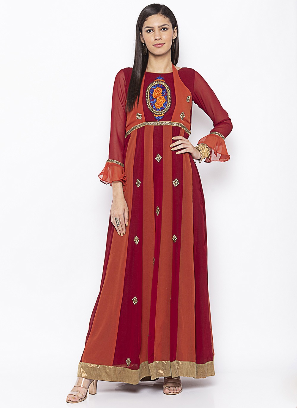 Embroidered Georgette Party Wear Kurti in Maroon