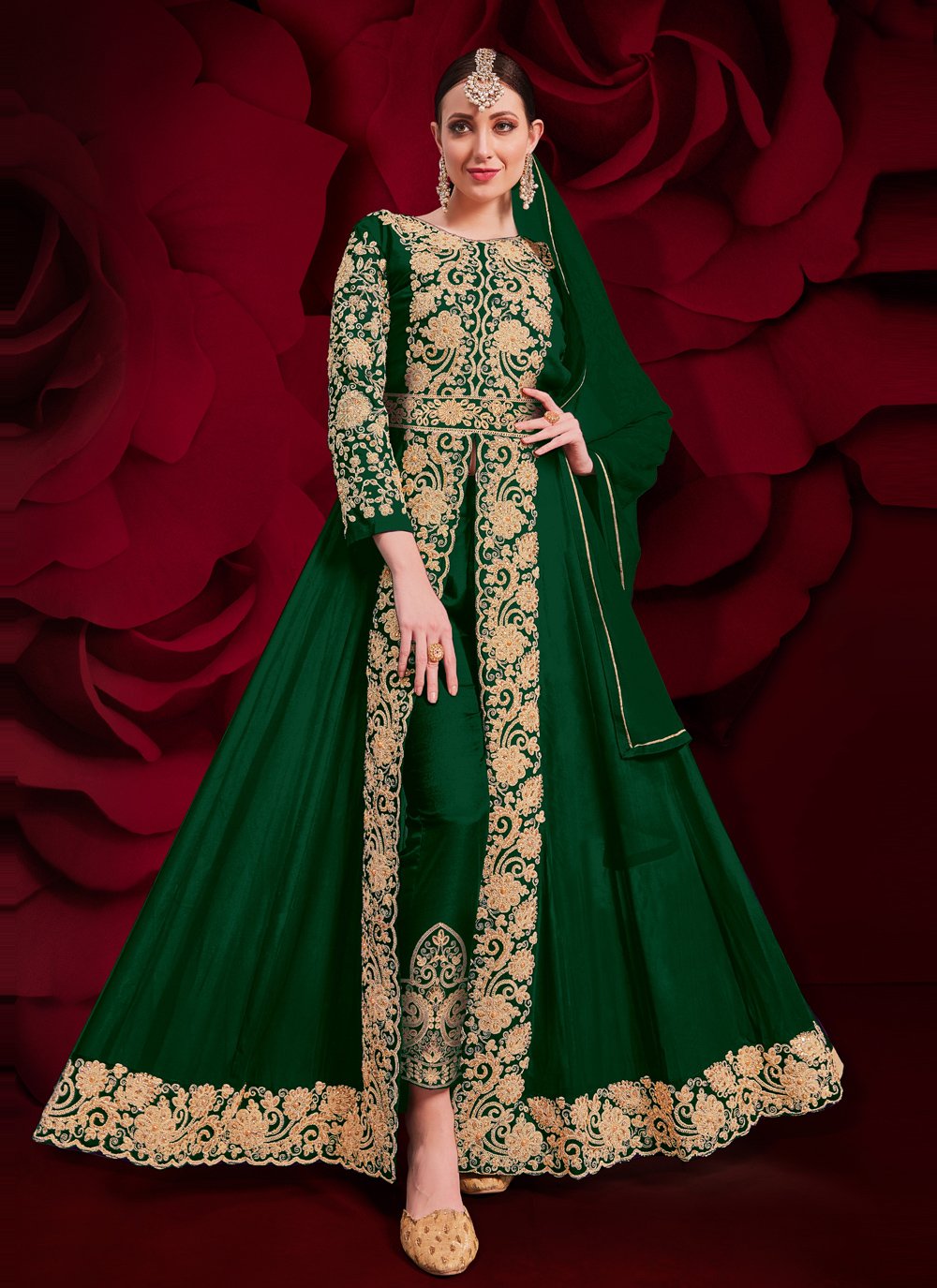 Embroidered Green Anarkali Suit 