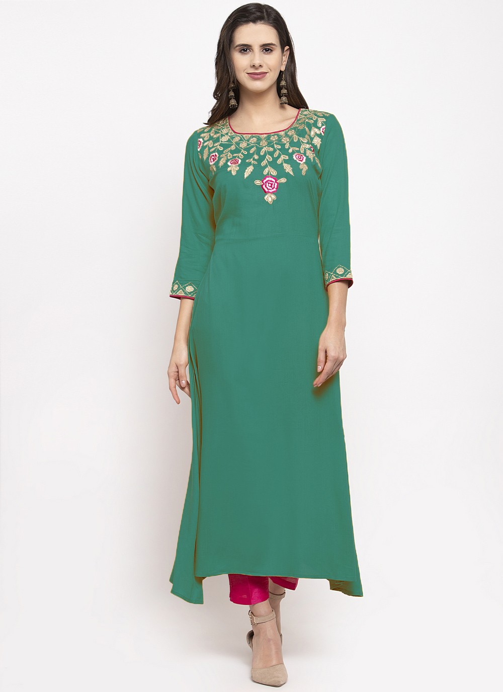 Embroidered Green Party Wear Kurti