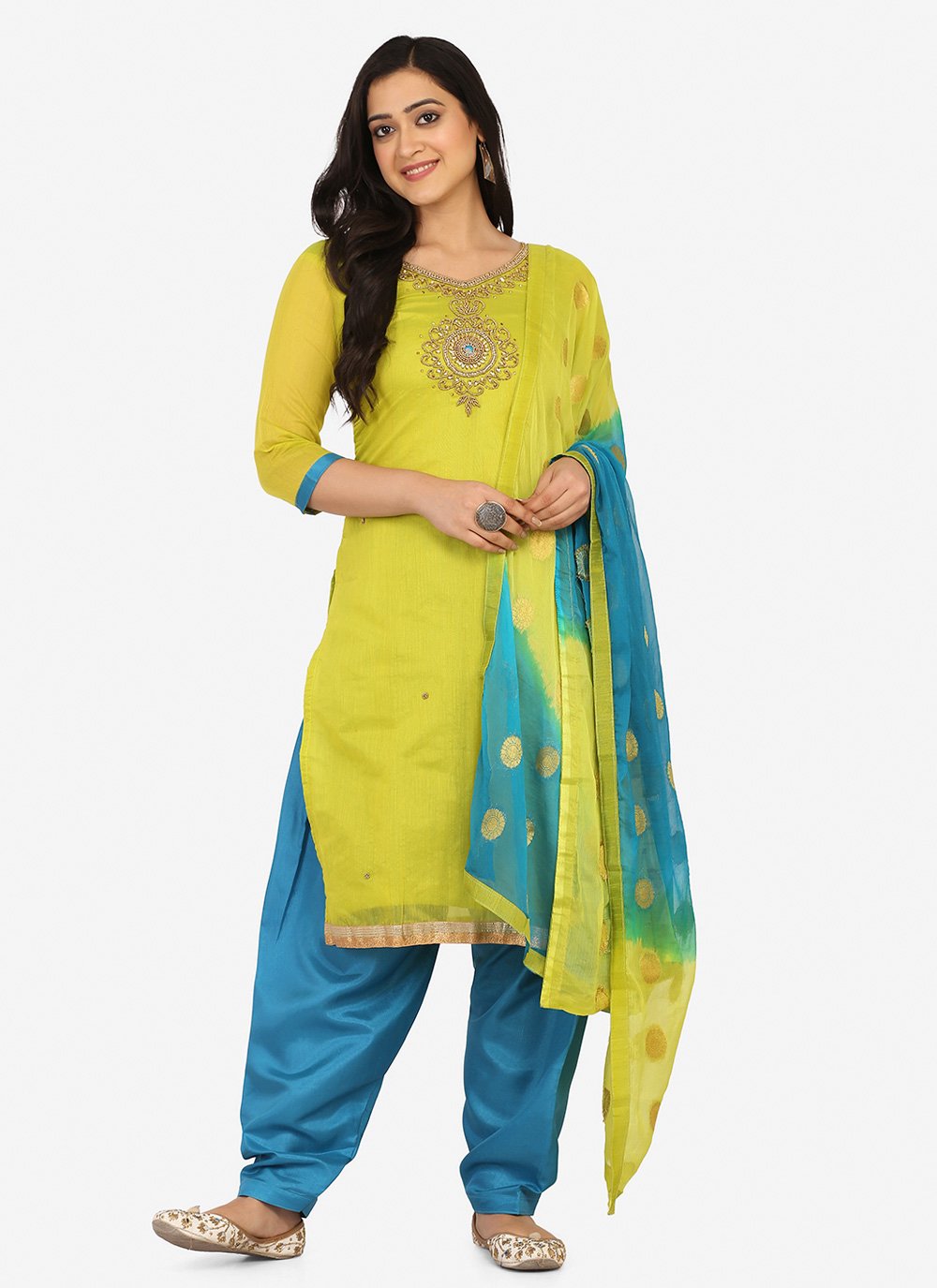 Embroidered Green Patiala Suit 