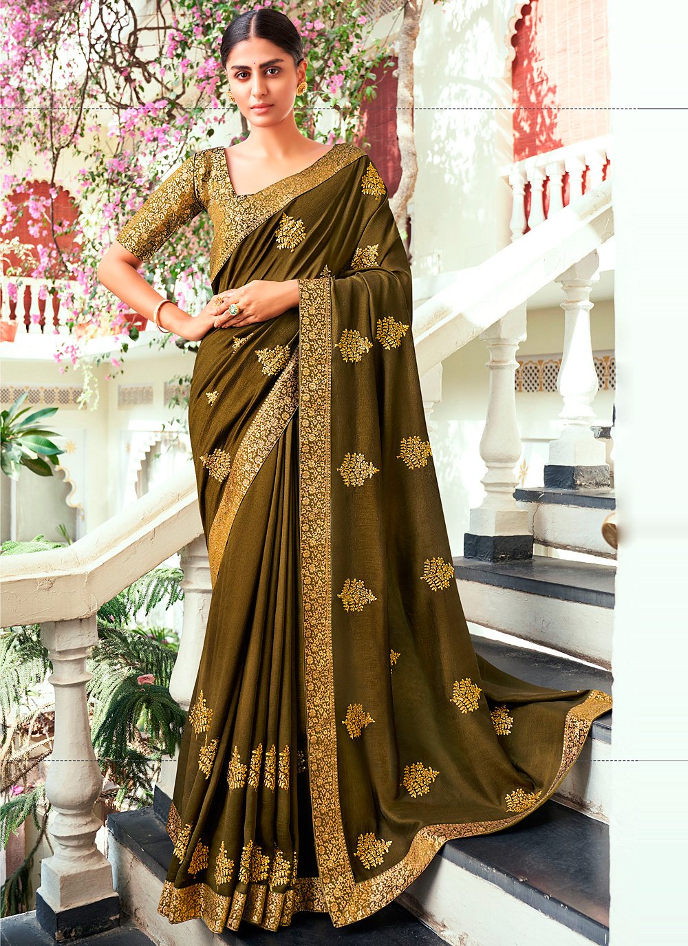 Embroidered Green Traditional Designer Saree