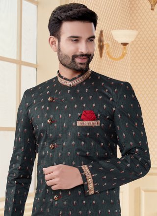 Embroidered Jacquard Indo Western in Black