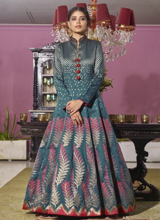 Embroidered Jacquard Rama Readymade Anarkali Suit