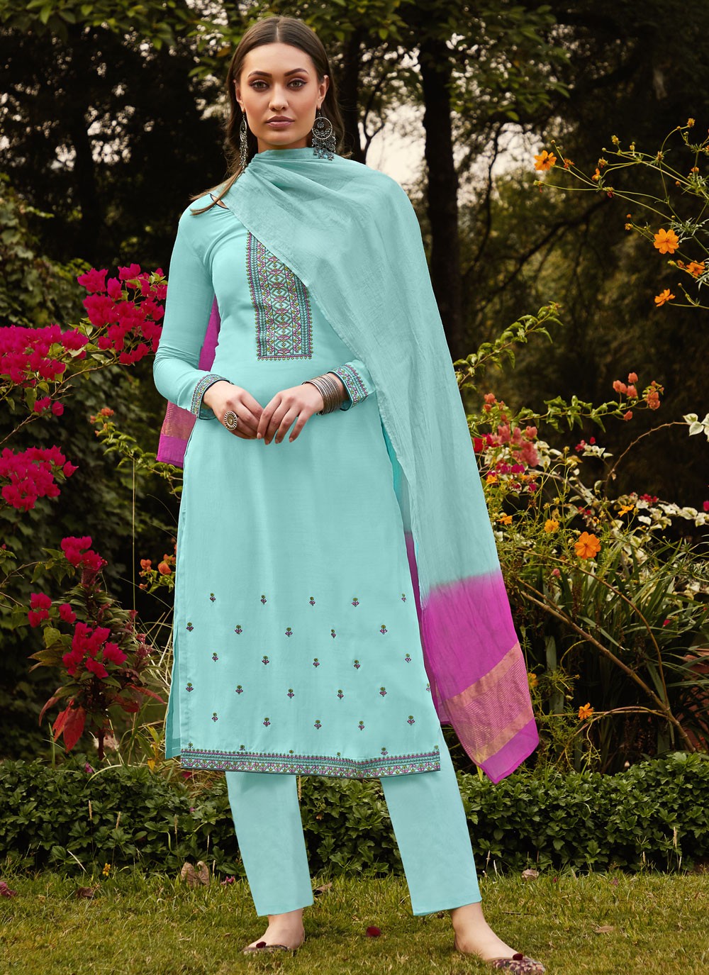 Embroidered Muslin Pant Style Suit