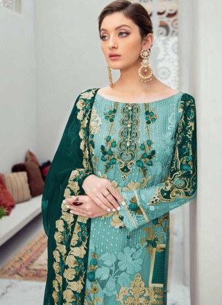 Embroidered Net Aqua Blue Designer Pakistani Salwar Suit