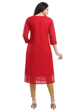 Embroidered Red Casual Kurti