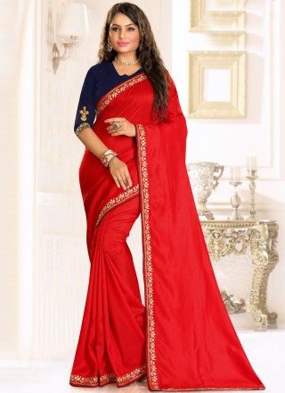 Embroidered Red Designer Traditional Saree