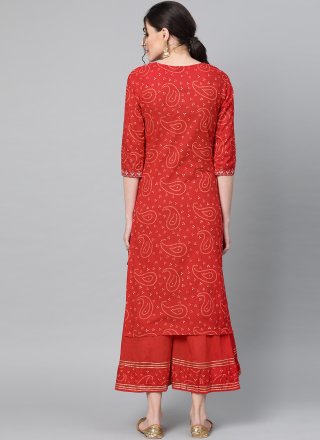 Embroidered Red Party Wear Kurti