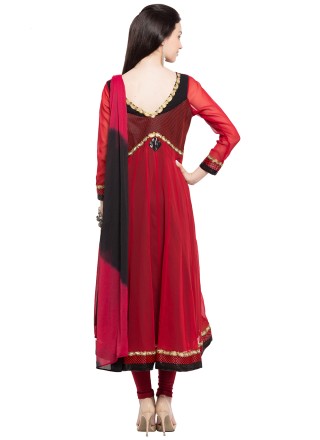 Embroidered Red Readymade Anarkali Salwar Suit 