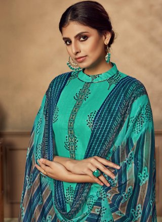 Embroidered Sea Green Fancy Fabric Designer Patiala Suit