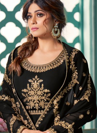 Embroidered Shamita Shetty Faux Georgette Floor Length Anarkali Suit