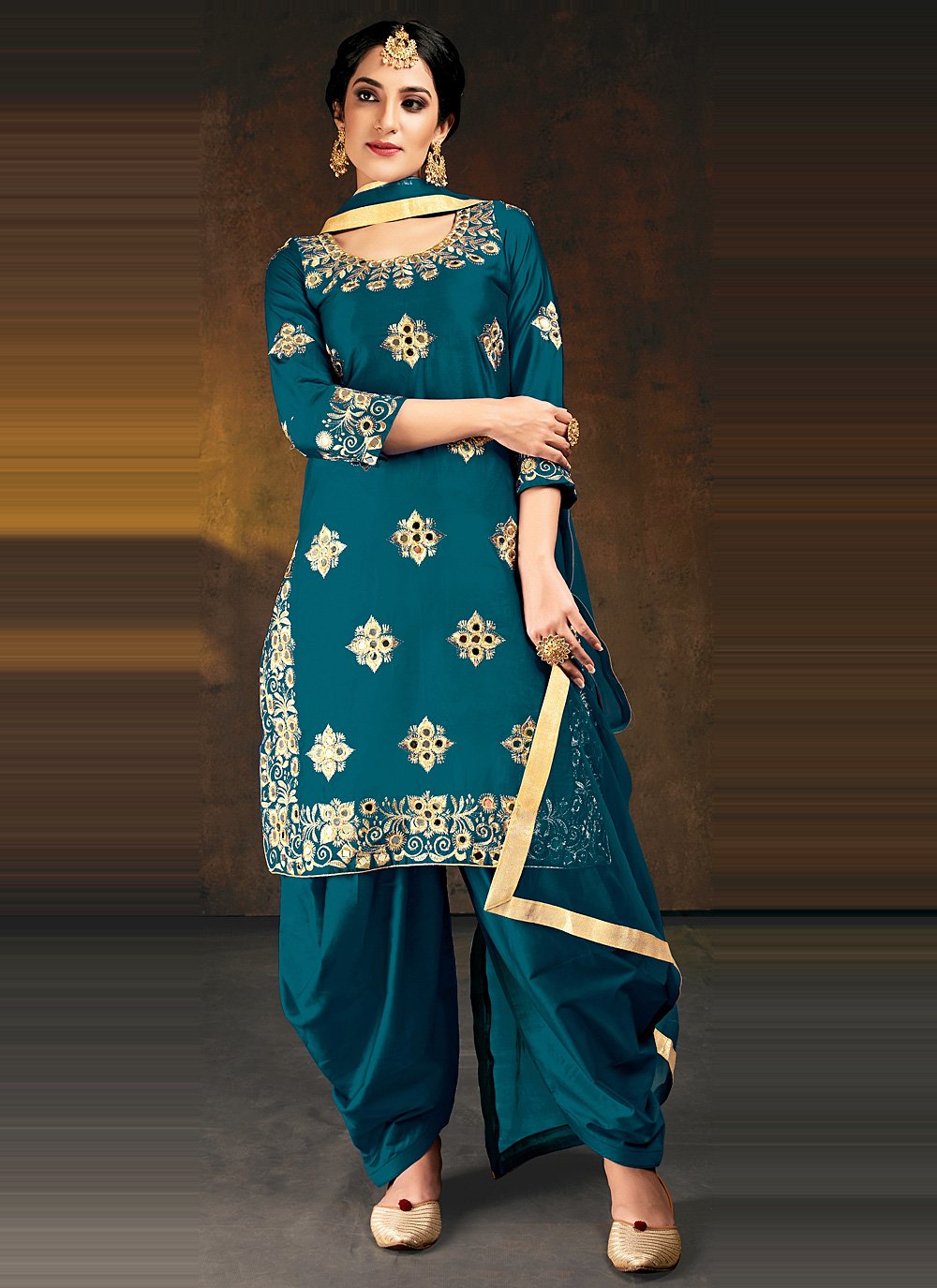 Embroidered Silk Designer Patiala Suit in Blue