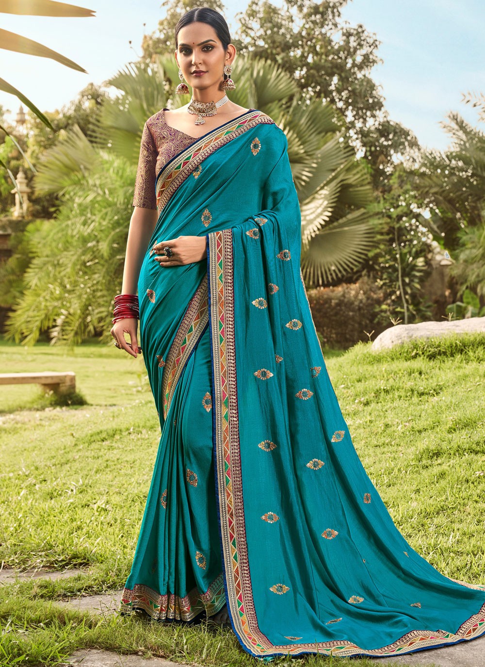 Embroidered Silk Traditional Designer Saree in Blue