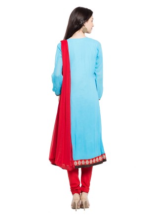 Embroidered Turquoise Faux Georgette Readymade Anarkali Salwar Suit
