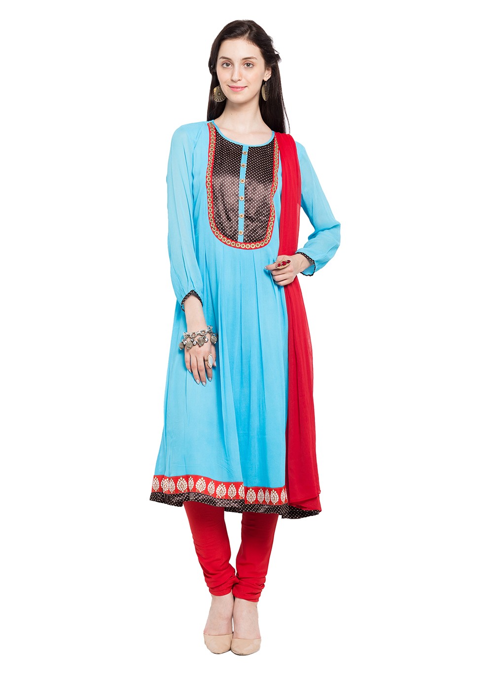 Embroidered Turquoise Faux Georgette Readymade Anarkali Salwar Suit