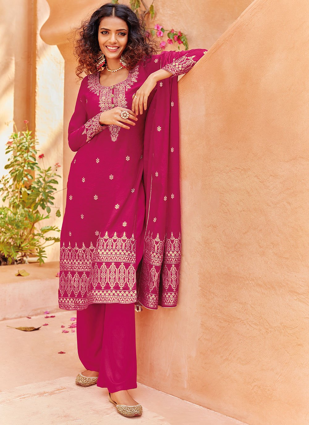 Embroidered Viscose Pant Style Suit