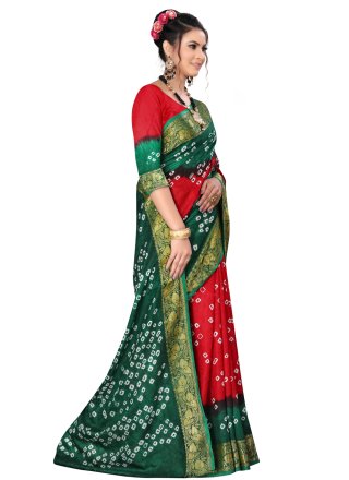 Fancy Art Silk Green and Red Designer Traditional Saree