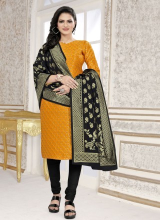 Fancy Fabric Churidar Suit in Yellow