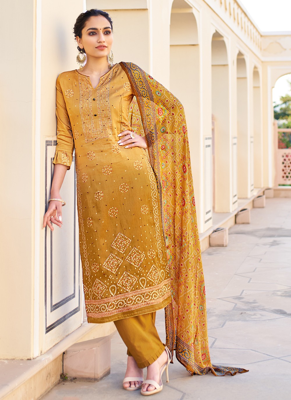 mustard palazzo suit