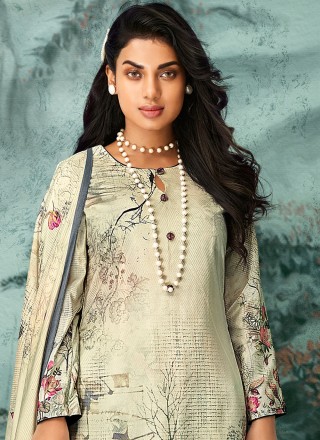 Fancy Fabric Digital Print Cream Designer Palazzo Salwar Suit