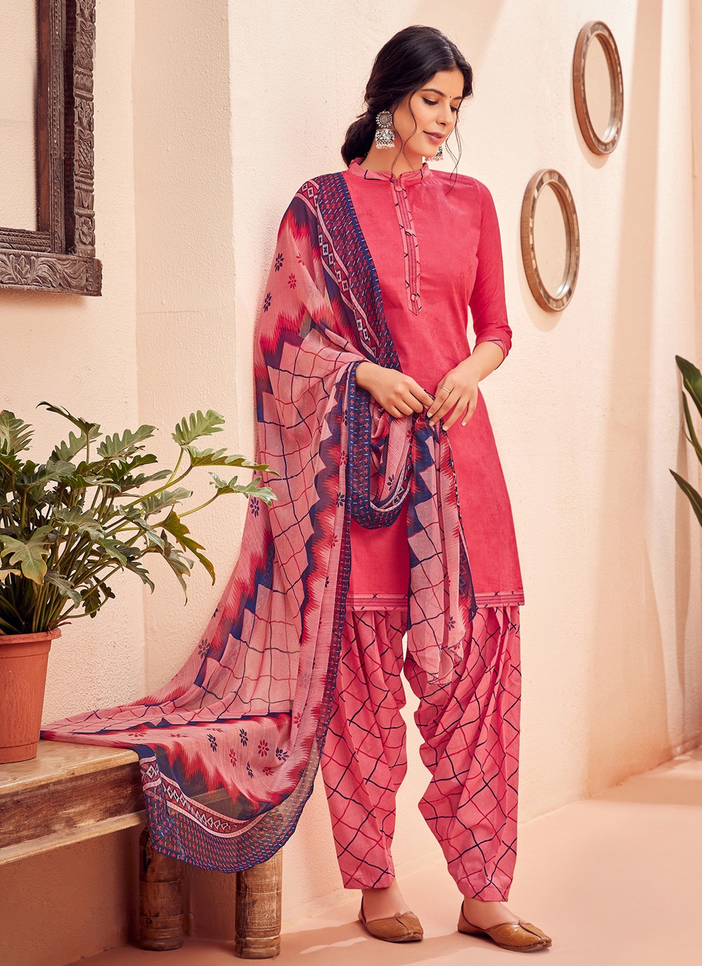 Sinina Blue Chanderi Cotton Patiala Salwar Kameez Suit Unstitched Dress  Material-Fiona4005