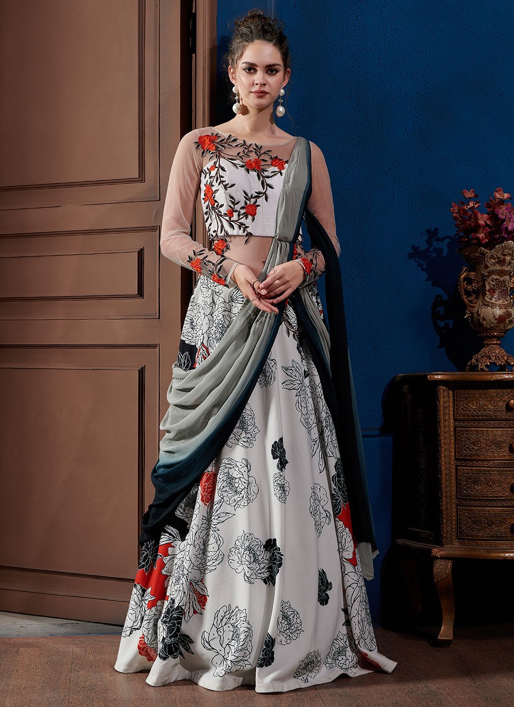 Fancy Fabric Embroidered Designer Gown