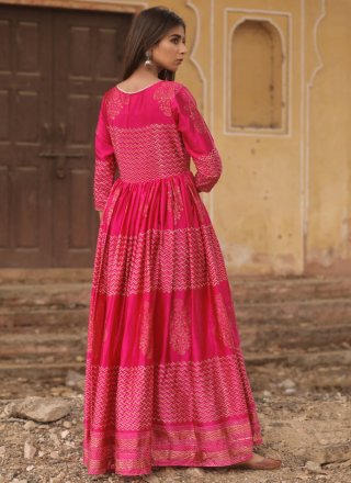 Fancy Fabric Fancy Designer Gown in Hot Pink