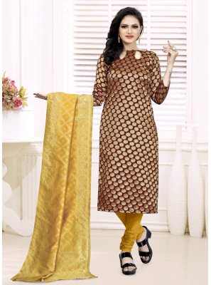Fancy Fabric Maroon Weaving Churidar Suit