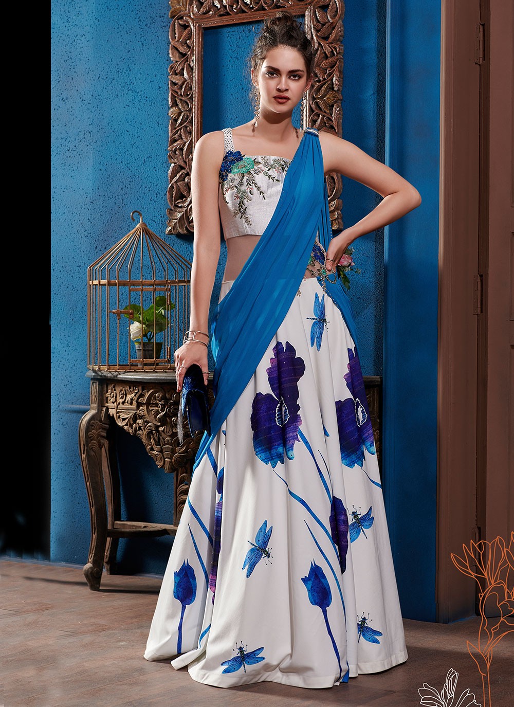 Fancy Fabric Multi Colour Print Designer Gown