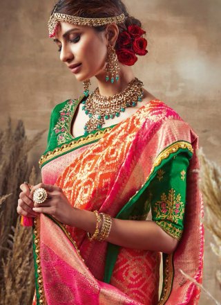 Fancy Fabric Orange and Pink Traditional Designer Saree