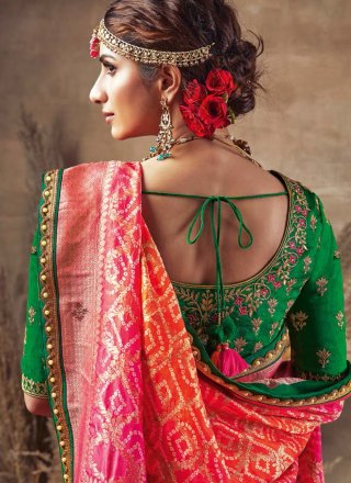 Fancy Fabric Orange and Pink Traditional Designer Saree