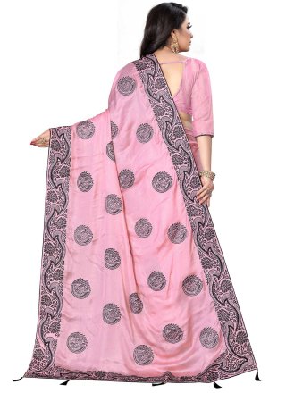 Fancy Fabric Patch Border Designer Saree in Pink