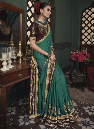 Fancy Fabric Patch Border Green Classic Saree