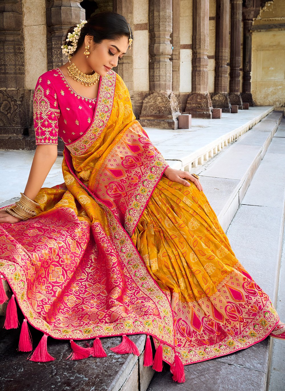 Buy Vinayak Textile Embroidered Bollywood Organza, Net Pink, Yellow Sarees  Online @ Best Price In India | Flipkart.com