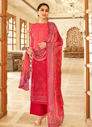 Fancy Fabric Printed Hot Pink Designer Palazzo Salwar Suit