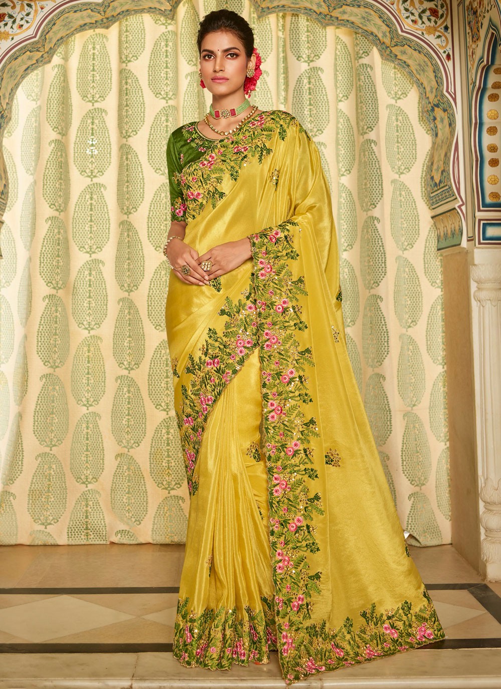 Fancy Fabric Traditional Designer Saree in Yellow