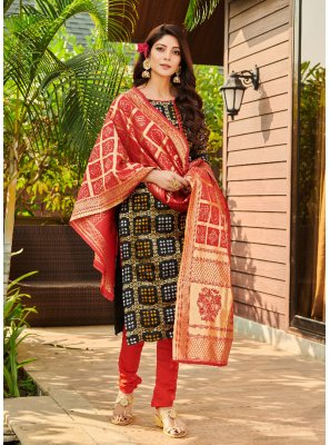 Fancy Fabric Weaving Black Churidar Suit