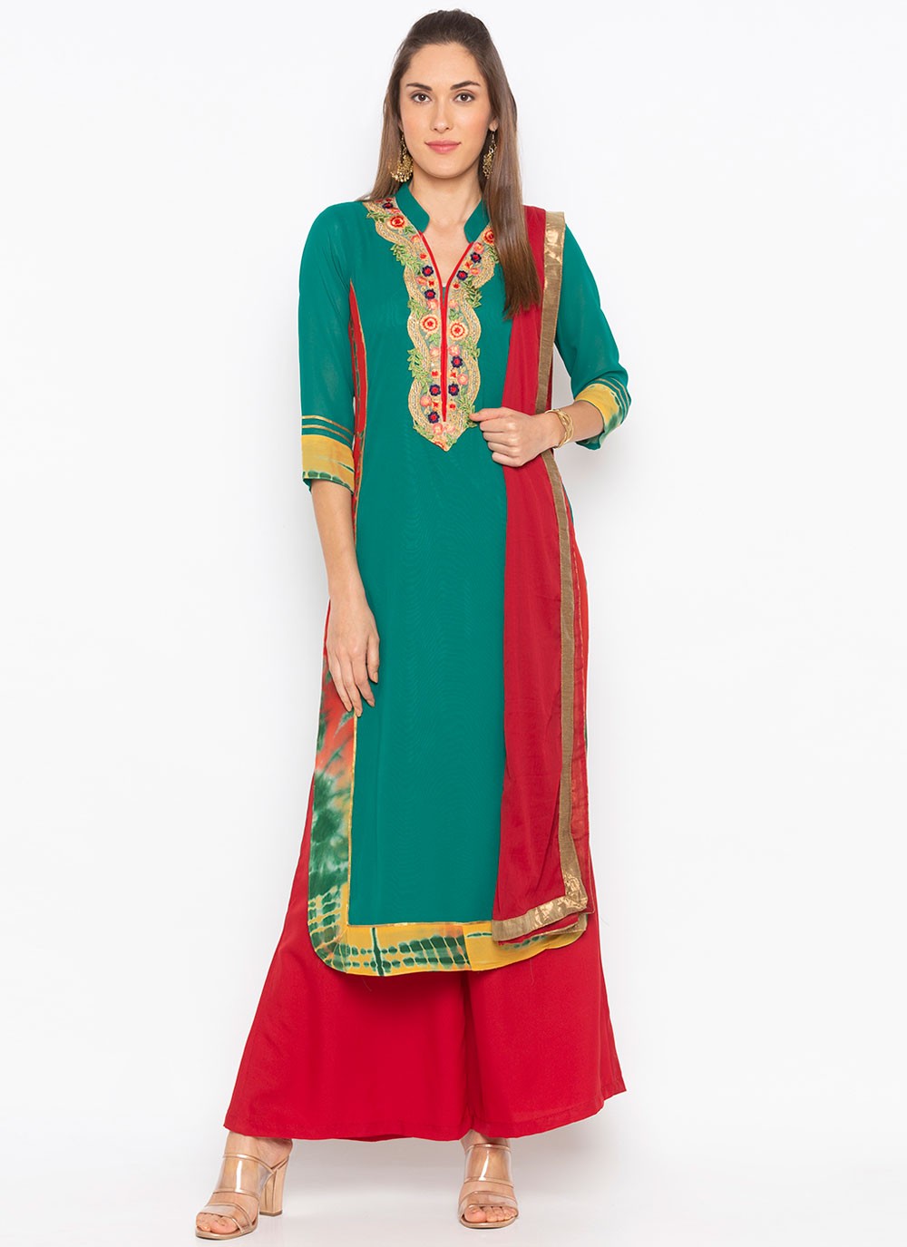 Fancy Green and Red Designer Suit 