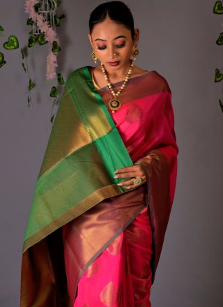 Fancy Hot Pink Traditional Designer Saree