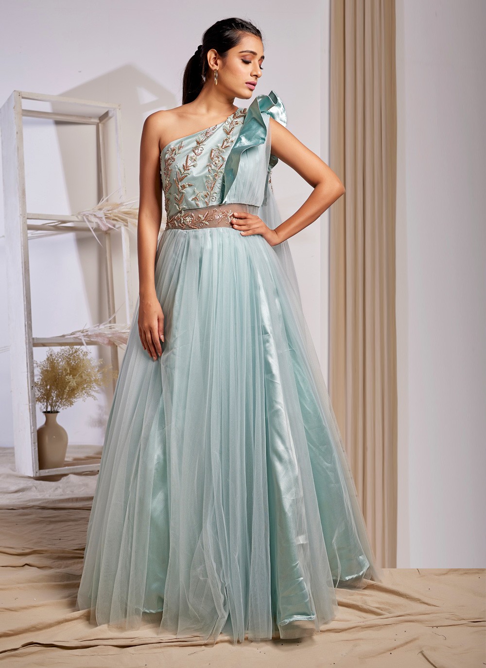 Fancy Net Blue Designer Gown