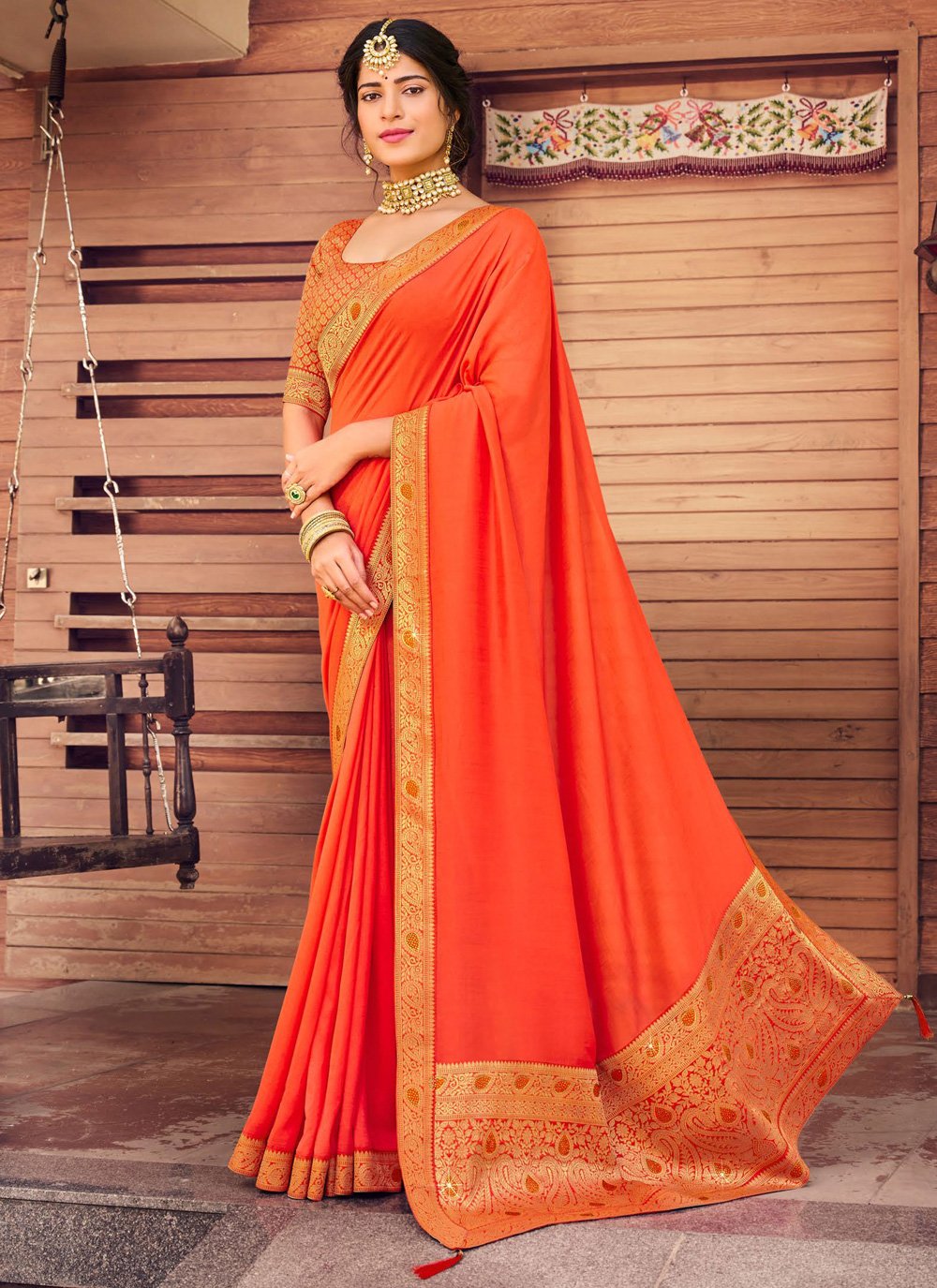 Fancy Orange Traditional Designer Saree
