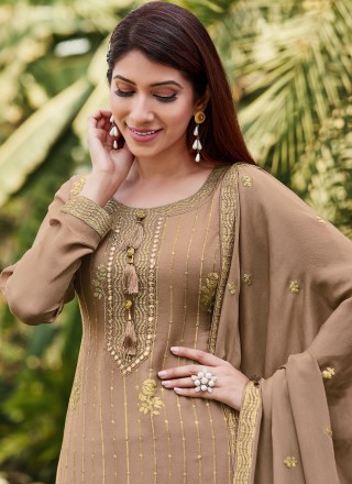 Faux Chiffon Embroidered Designer Palazzo Salwar Suit